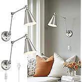LIROUVET Plug in Wall Sconces Set of Two, Adjustable Swing Arm Wall Lamp, Modern Wall Light with Dimmable On/Off Switch Plug-