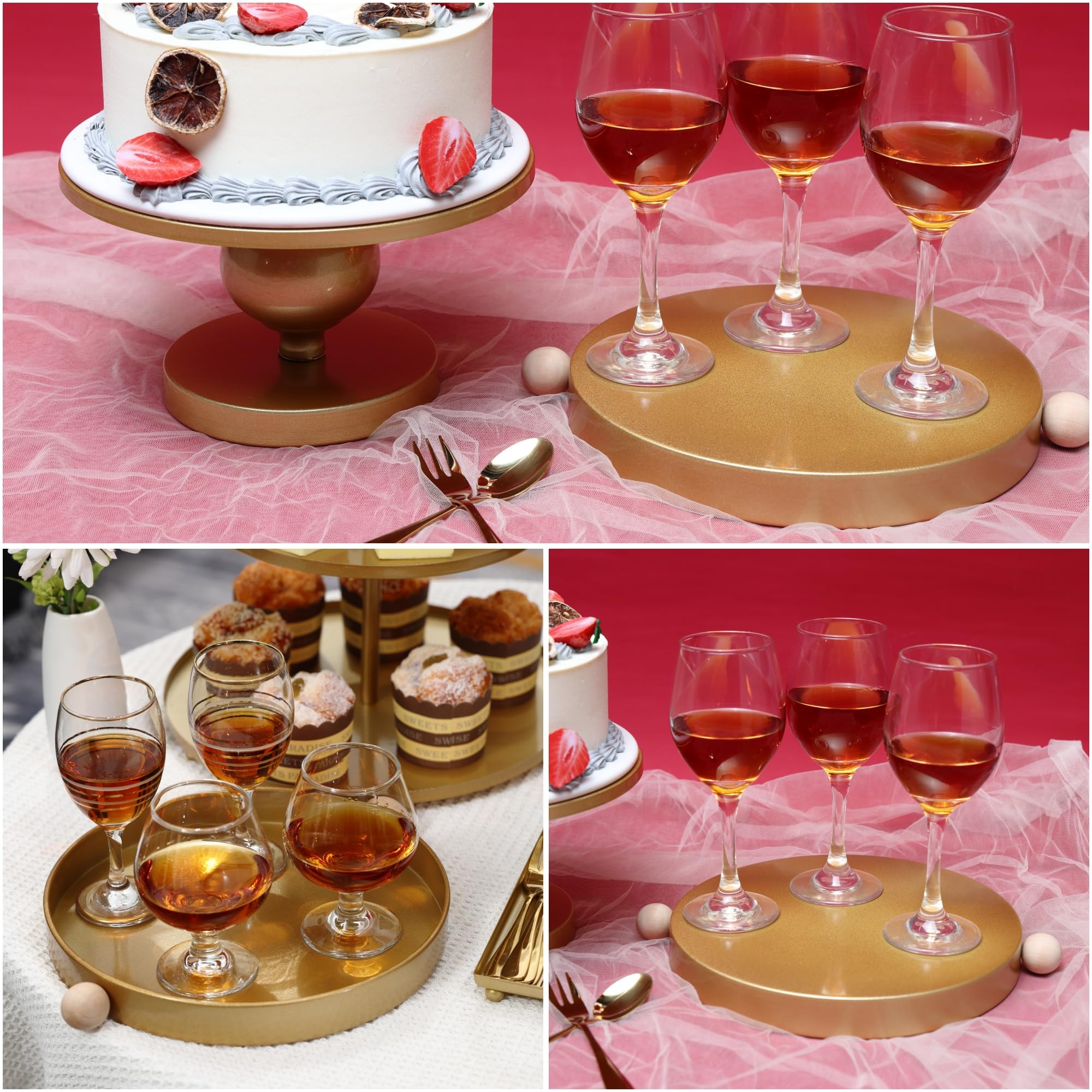 Gold Cake Stand Serving Set Decorative Desserts Display Pedestals 3-Tiered Cupcakes Holder Serving Tray for Weddings, Birthdays, Baby Showers, Celebrations Table Decoration