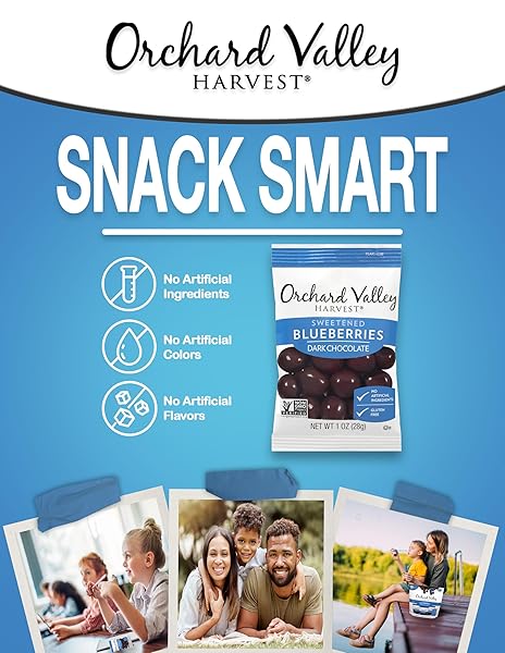 ORCHARD VALLEY HARVEST DARK CHOCOLATE COVERED BLUEBERRIES, 1 OUNCE(PACK OF 15), GLUTEN FREE, NON-GMO, NO ARTIFICIAL INGREDIENTS