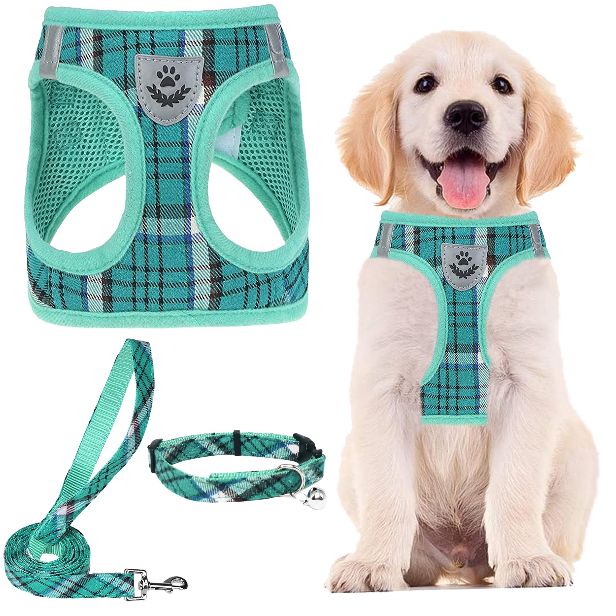 PUPTECK Dog Harness Small Dog with Collar and Lead Set Step-in No Pull Puppy Cat Harnesses for Daily Walking