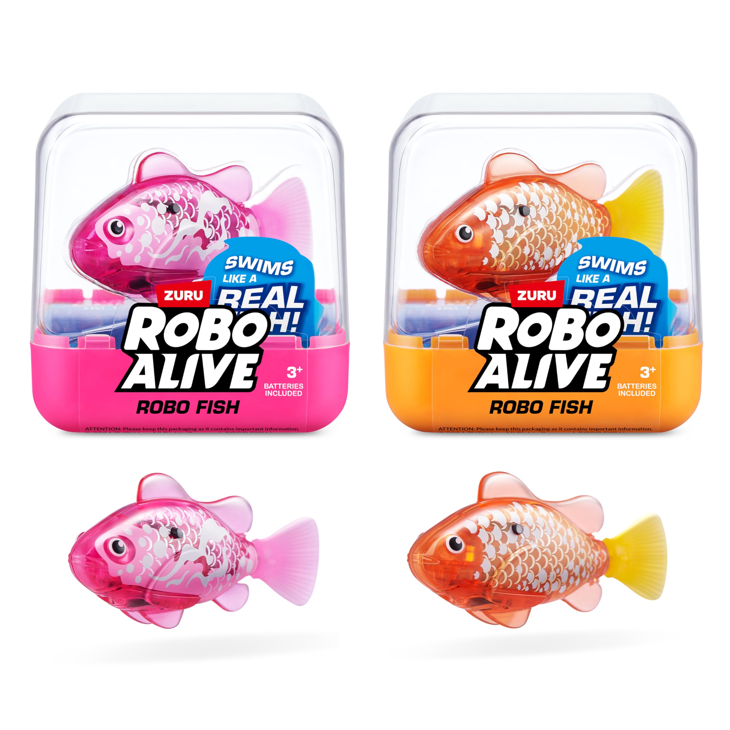 Robo Alive Robo Fish Robotic Swimming Fish (Pink + Golden) by ZURU Water Activated, Changes Color, Comes with Batteries, Amazon Exclusive (2 Pack) Series 3