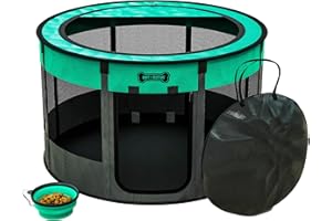 Ruff 'N Ruffus Portable Foldable Pet Playpen +FREE Carrying Case + FREE Travel Bowl (Medium (36x36x23 inches), Aqua (Blue))