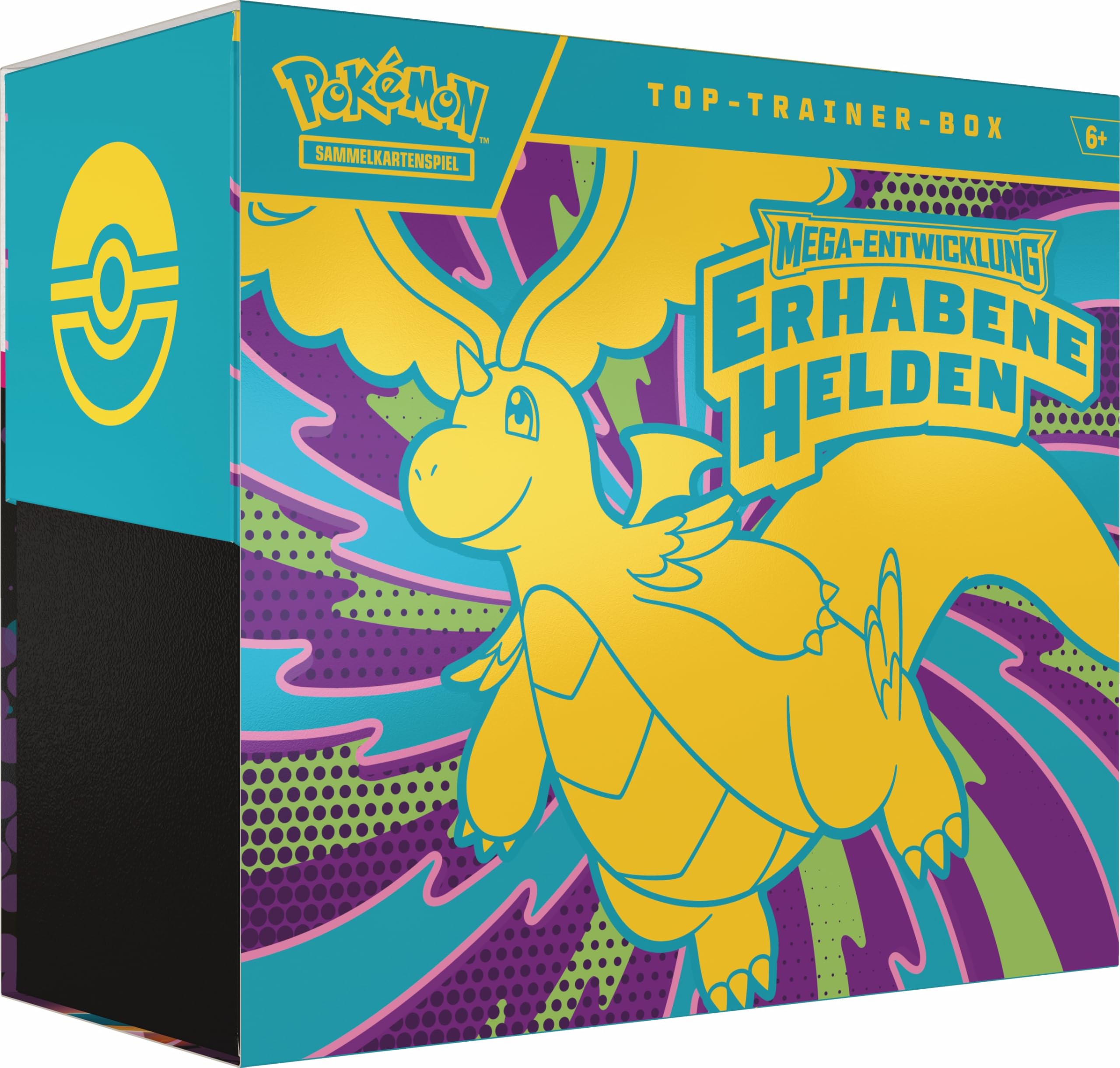 Pokémon-Sammelkartenspiel: Top-Trainer-Box Mega-Entwicklung – Erhabene Helden (1 Vollbild-Promokarte, 9 Boosterpacks & Premium-Zubehör)