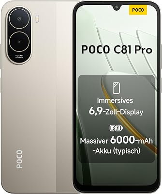Poco C81 Pro Smartphone, 4 GB + 128 GB, Handy, 6000 mAh Akku, 120 Hz Bildschirm, 6,9 Zoll Display, 13 MP AI-Doppelkamera, Gold, zusätzliche 1 Jahr Garantie