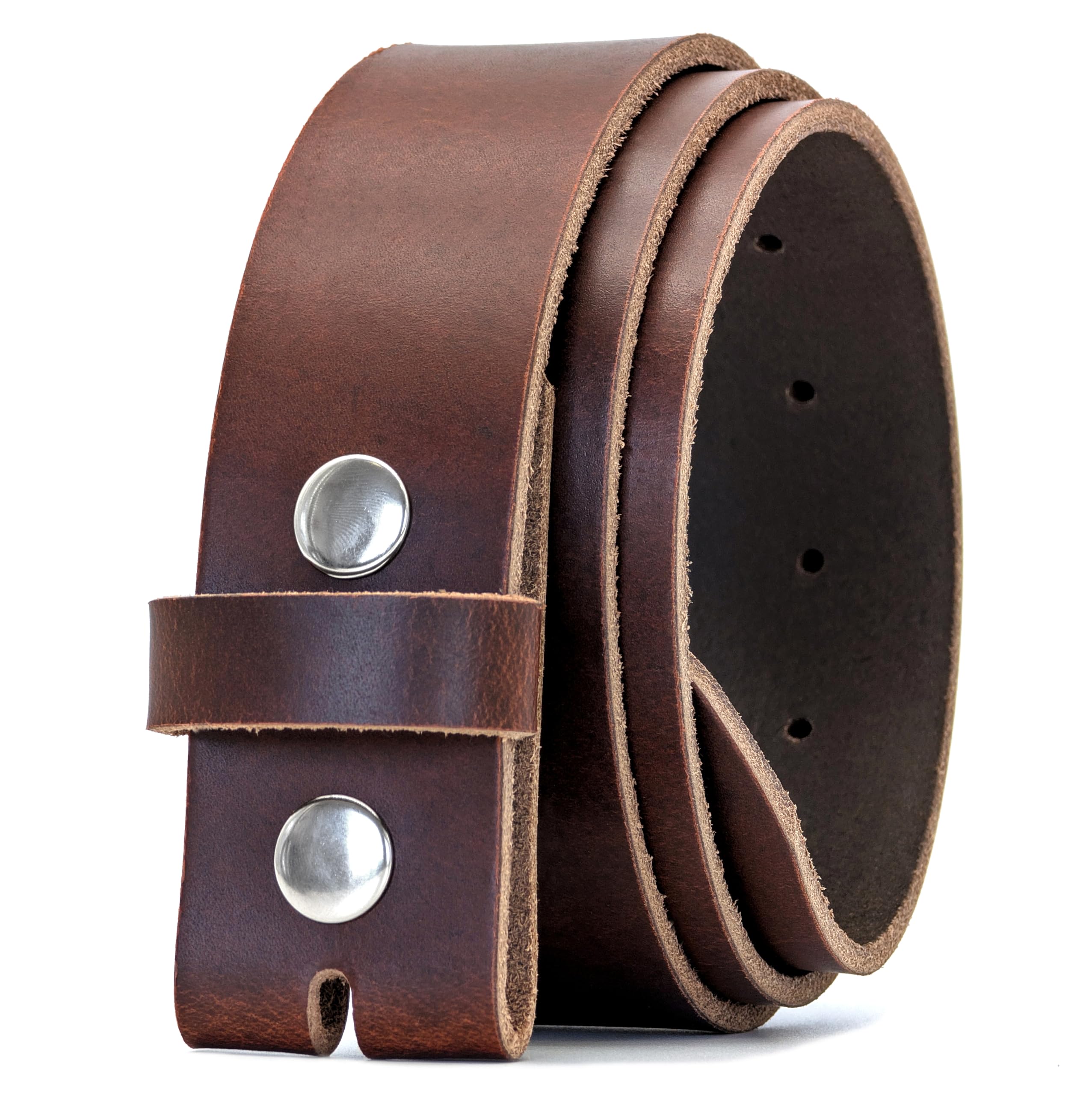 Ashford Ridge 40mm Full Grain Hide Leather Snap On Belt - Antique Brown 4XL with Silver Studs