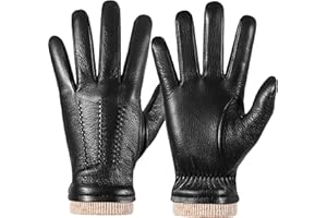 Winter Fashion Genuine Leather Gloves for Men, Cashmere Warm Lined Finger Touchscreen Texting Driving Gloves