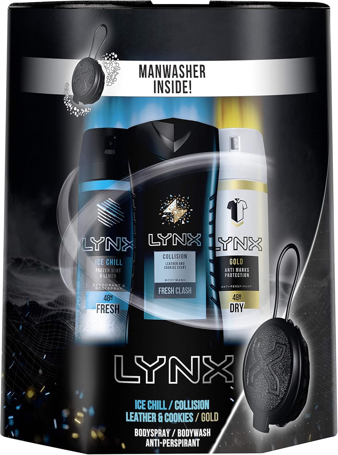 Lynx All Stars, Trio Christmas Gifts Set, Lynx Manwasher, Shower Sponge