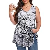 LARACE Plus Size Tank Tops for Women V Neck Casual Sleevelss Tunic Summer Clothes Flowy Shirts for Leggings