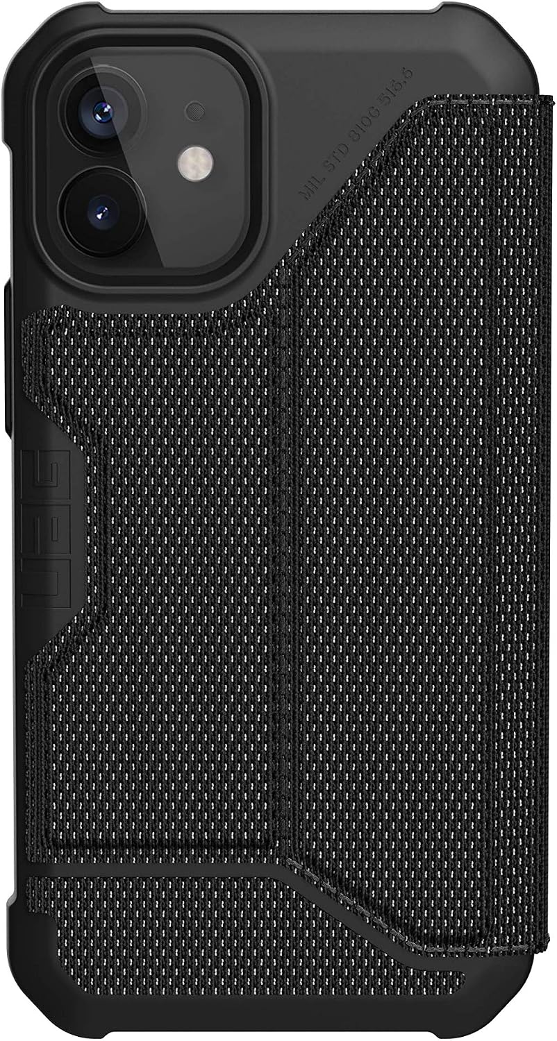 Urban Armor Gear UAG iPhone 12 Mini 5G - (5.4 inch) Flip Folio Cover with Card Slots and Viewing Stand Feather-Light Rugged Metropolis Protective Cover, FIBR ARMR Black - Image 3