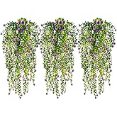 RECUTMS Artificial Hanging Plants Fake Hanging Plant Faux Hanging Plants UV Resistant Plastic Plants for Indoor Outdoor Room Wall Wedding Patio Porch Decor(Purple)