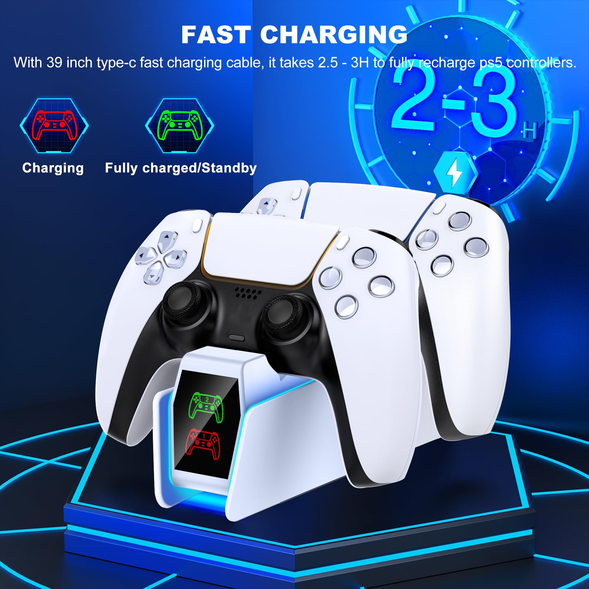 PS5 Controller Charger Station for Playstation 5 Dualsense with LED Light Dual Stand Charger Dock, PS5 Controller Charging Station Accessories for Playstation 5 Faceplates DualSense Edge-White