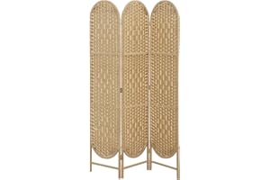 HOMCOM 3 Panel Room Divider, 67" Bohemian Folding Privacy Screen with Arched Top, Freestanding Lightweight Woven Partition fo