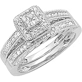 Dazzlingrock Collection 0.75 Ctw Princess & Round Natural Diamond Women Bridal Ring Set Halo Set White Real Solid Gold