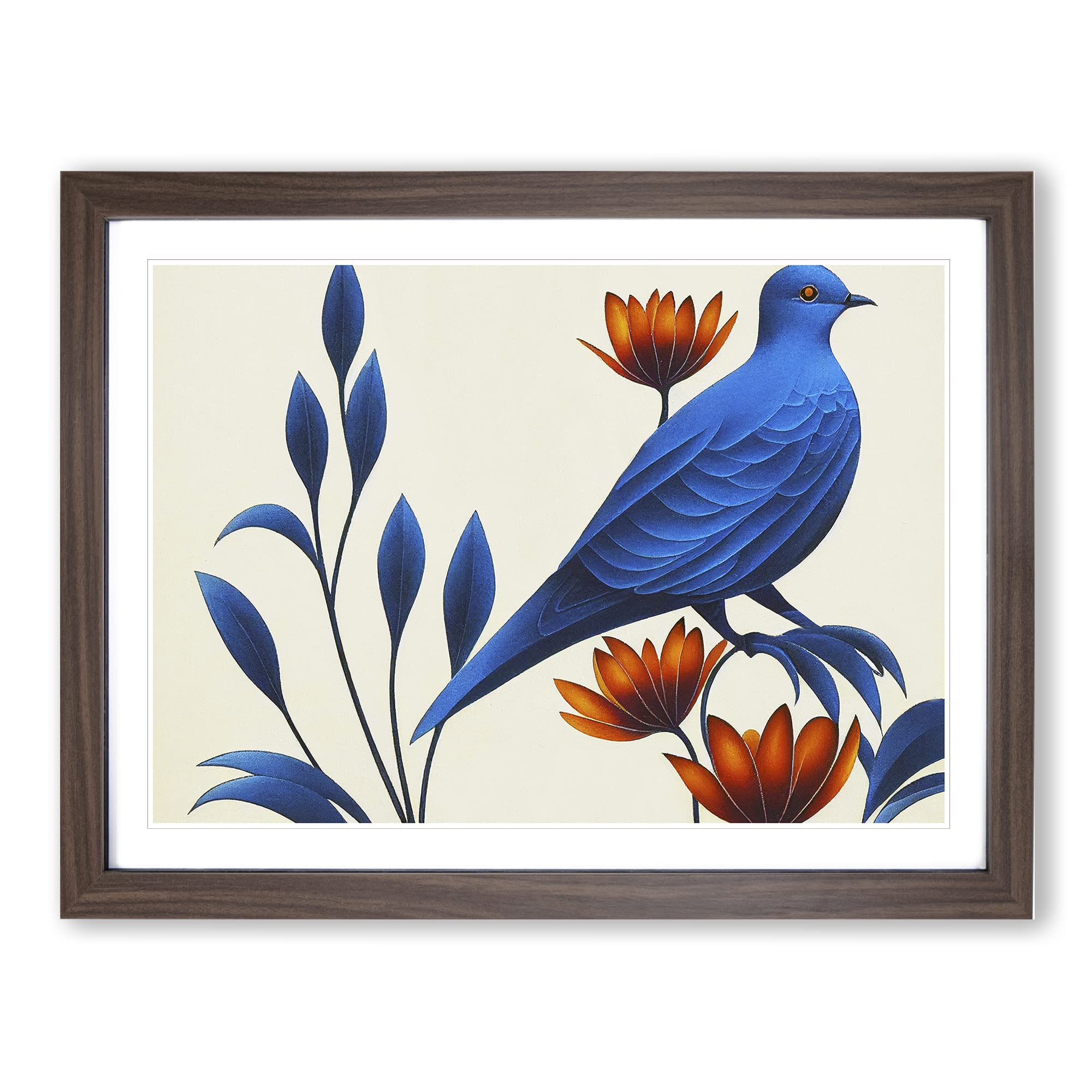 An Art Deco Dove Bird Framed Print | A4 Walnut Framed Wall Art | Ready to Hang | Art Deco Animal Picture | Living Room Bedroom Lounge Office
