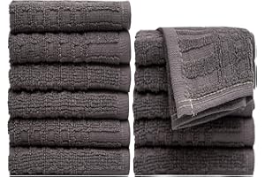 PH PLEASANT HOME Pleasant Home Wash Cloths Set - 12 Pack (12” x 12”) – 488 GSM- 100% Ring Spun Cotton Wash Cloth - Super Soft and Highly Absorbent Face Towels (Grey, Half Pop & Half Striped)