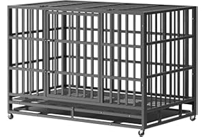 RUPZEN Heavy Duty Indestructible Dog Crate Cage 48Inch, Various Sizes Optional, Escape-Proof Double Door for High Anxiety Dog, Kennel with Lockable Wheels and Removable Trays for Medium Large XL XXL Dogs