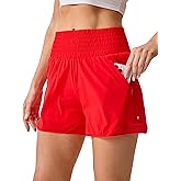 Womens Athletic Shorts High Waisted Quick Dry Lightweight Running Shorts Sporty Workout Gym Shorts with Double Zipper Pockets