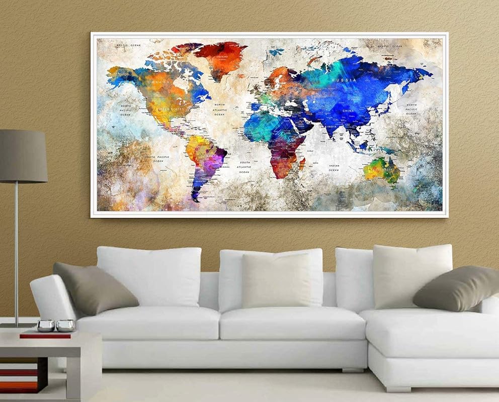 Amazon.com: Push Pin World Map LARGE Wall Art World Map Watercolor