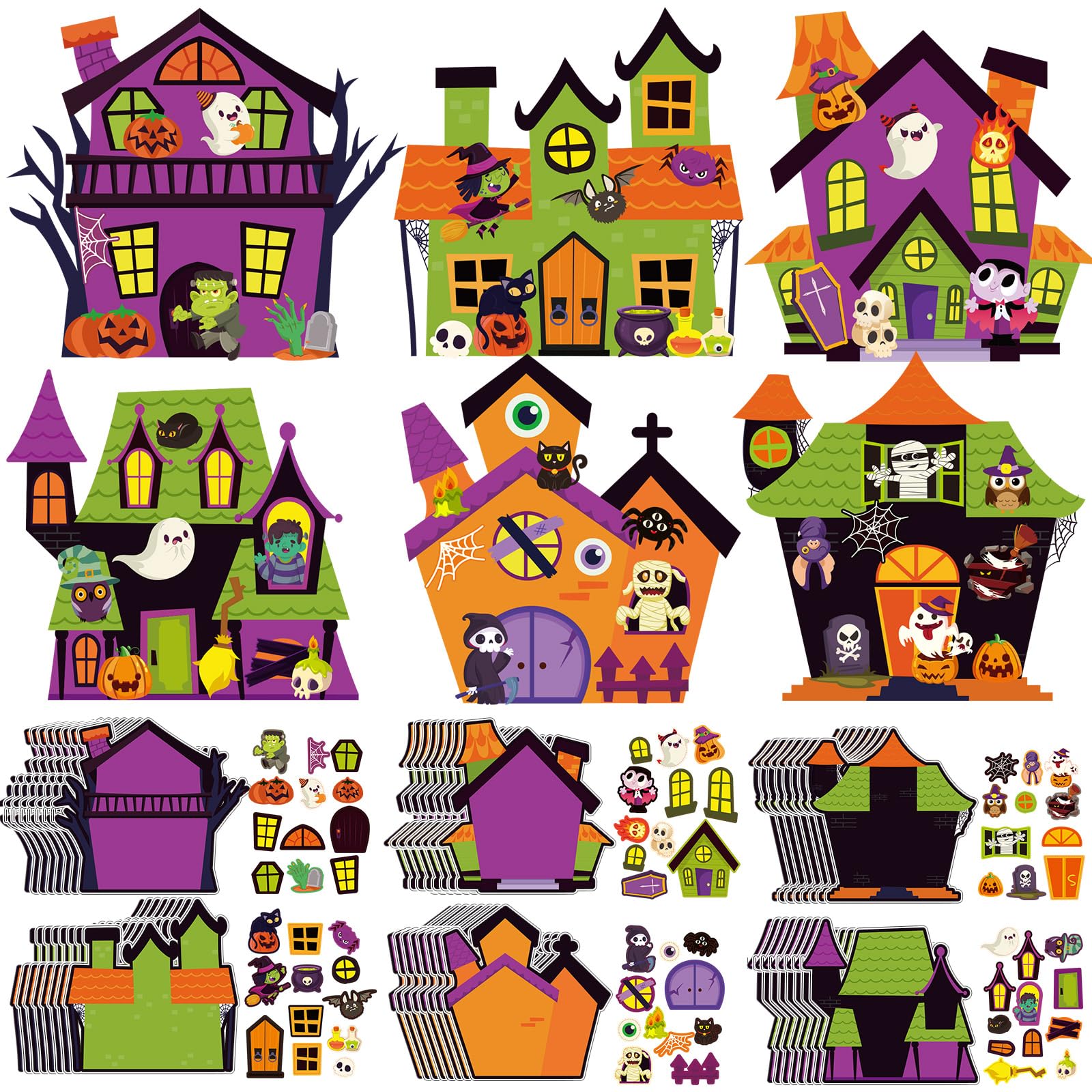 Photo 1 of Pajean 48 Packs Halloween Craft Kits for Kids Halloween Haunted House Craft Kit Make Your Own Haunted House Stickers for Classroom Favors Activities
