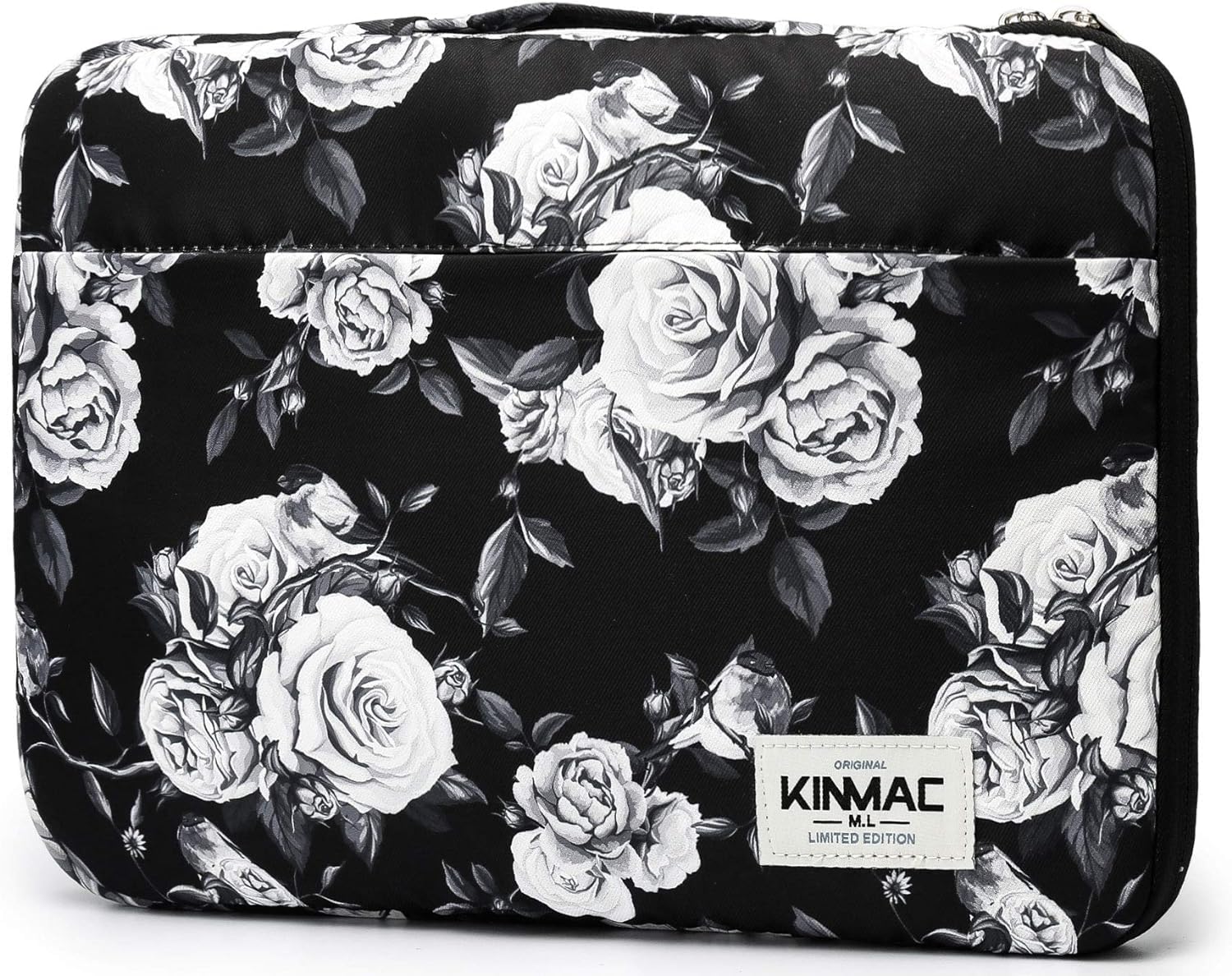 Kinmac 360° Cushion Protective Waterproof Laptop Case Bag Sleeve with Handle Compatible with LG Gram 16 inch and 15.6 inch-16 inch Laptop (White Rose)