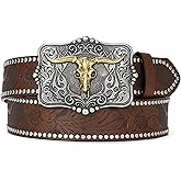TRIWORKS Western Belt for Men Women Cowboy Leather Belt Western Buckle Cowgirl Engraved Belt