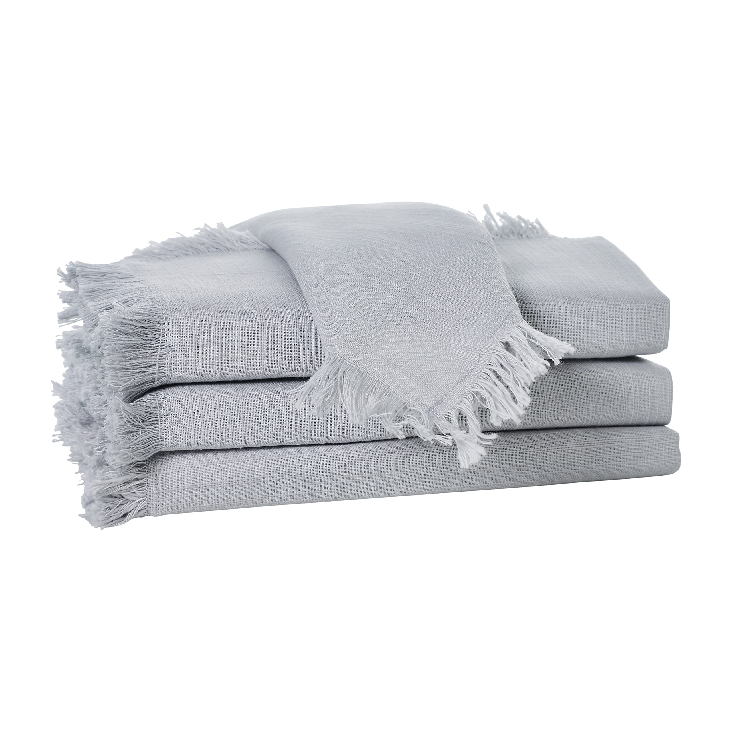 Penguin Home® Set of 4 Cotton Napkin |100% Cotton |Eco Friendly |Sustainable| Cotton Napkin |Reusable Napkins - Daily Use as Dinner Napkins Slub Fabric With Fringes |Size-40 X 40 cm|Colour-Grey|