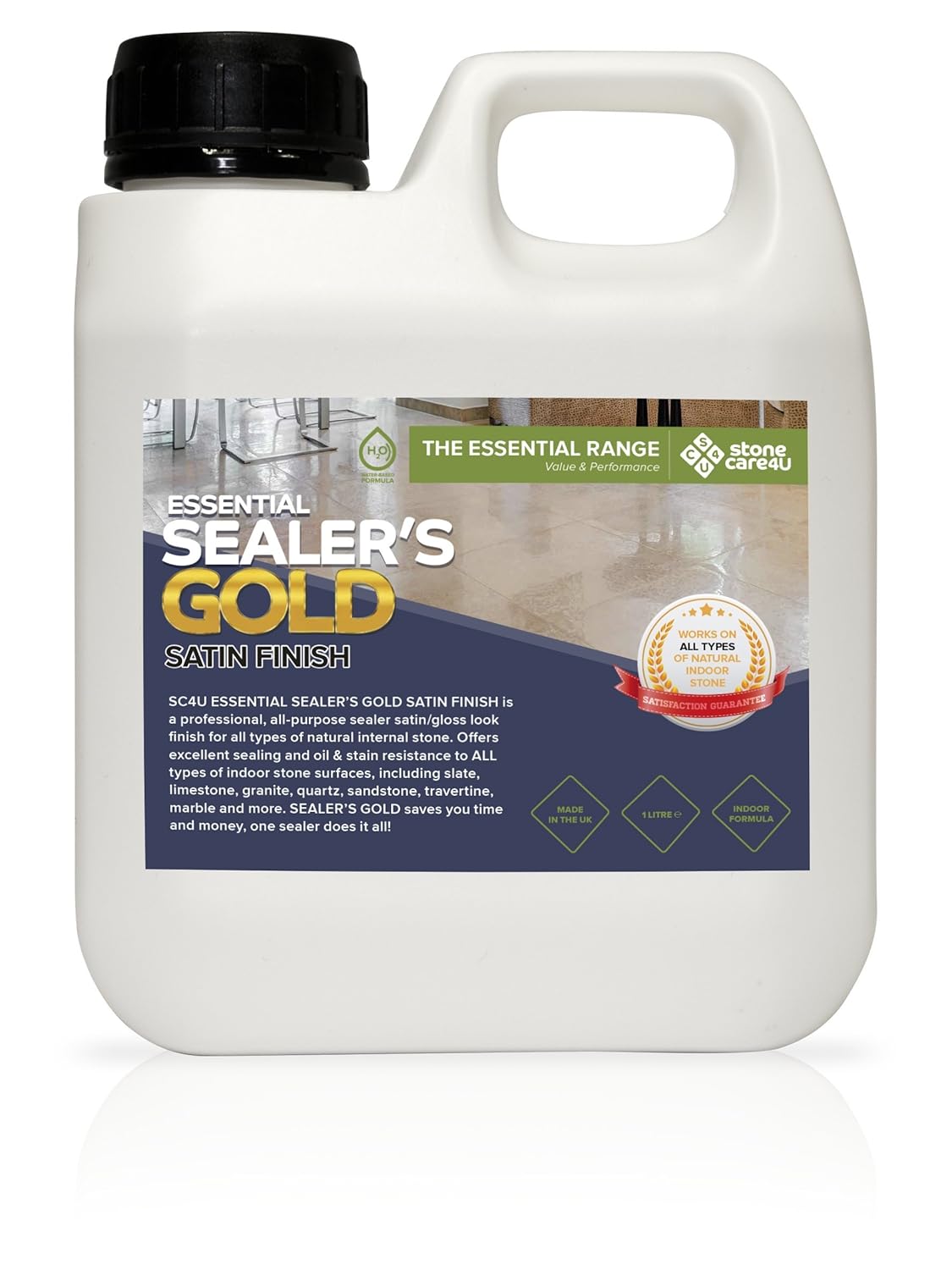 StoneCare4u Essential Sealers Gold Satin 1 Litre Internal Floor and Tile Sealer. Long