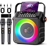HWWR Karaoke Machine for Adults, Portable Bluetooth Speaker with 2 Wireless Microphones, 6.5" Subwoofer, LED Lights, PA System with Karaoke Microphone Support REC/USB/AUX for Home Party