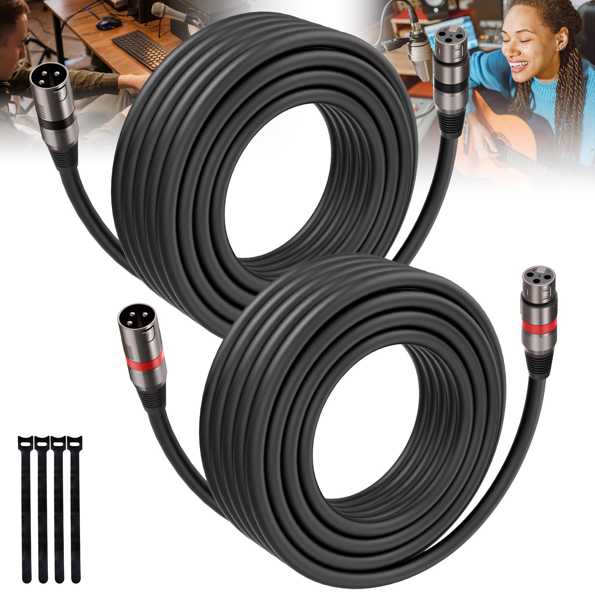 XLR Cables 25FT/8M 2 Packs, Premium Heavy Duty
