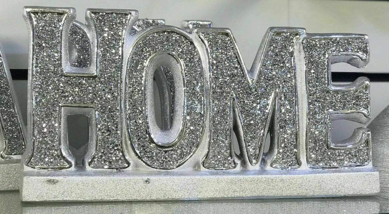 Silver Glass Sparkle Ornament Bling Crushed Diamond Gift | CRYSTALLIZED HOME letter Sign character Shelf sitter | Handmade Craft |Present Gifts for all occasion Home Decor