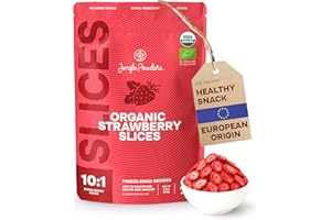 Jungle Powders Freeze Dried Strawberries Organic USDA Certified Strawberry Slices 3.2 Ounce Bag Premium Dry Fruit Healthy Snacks for Kids - Non-GMO, Vegan Keto No Sugar Added Gluten Free Office Snacks