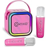 Contixo KS1 Mini Karaoke Machine for Kids, Portable Bluetooth Speaker with 2 Wireless Microphones & Dynamic Lights for Boys & Girls, Home Party Entertainment Toy (Pink)