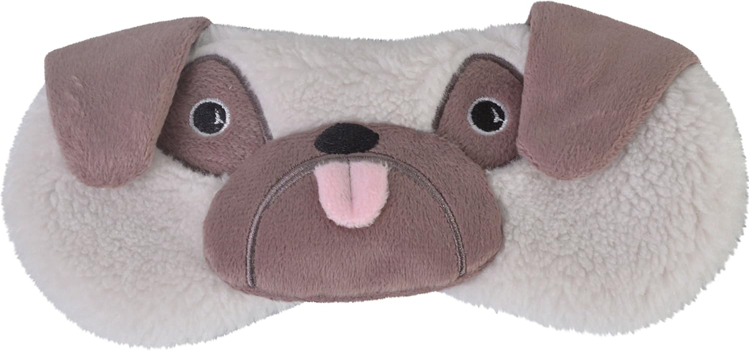 Cute Animal Fluffy Novelty Sleep, Eye Mask, Blindfold with 3D Ears, Pug