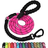 Rope Dog Leash 6 FT: Heavy Duty Leashes with Swivel Lockable Hook Reflective Threads Bungee and Padded Handle - Dog Lead for Large Small Medium Dogs Outside Walking Hiking Pink