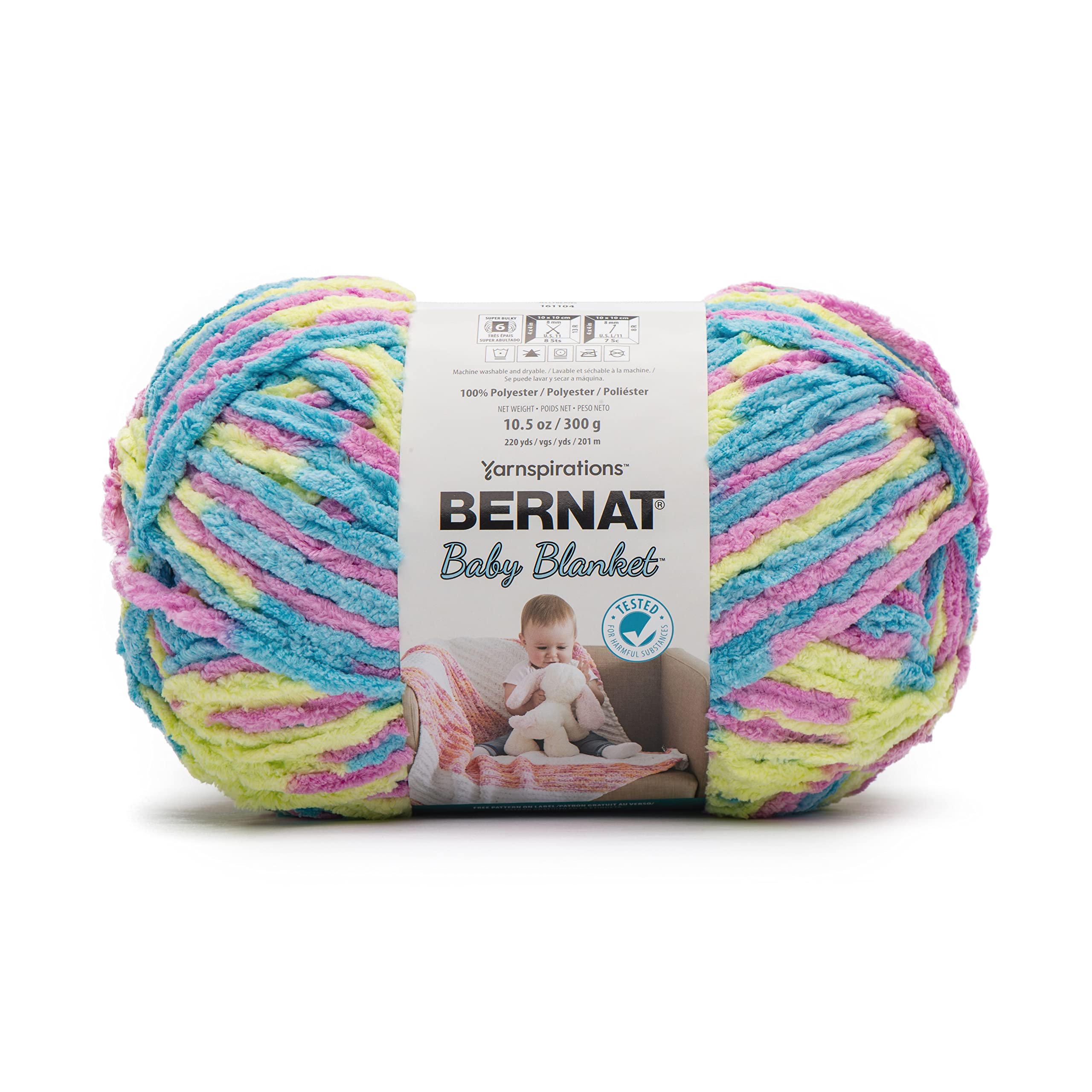 Bernat Baby Blanket BB Jelly Beans Yarn - 1 Pack of 10.5oz/300g - Polyester - #6 Super Bulky - 220 Yards - Knitting/Crochet