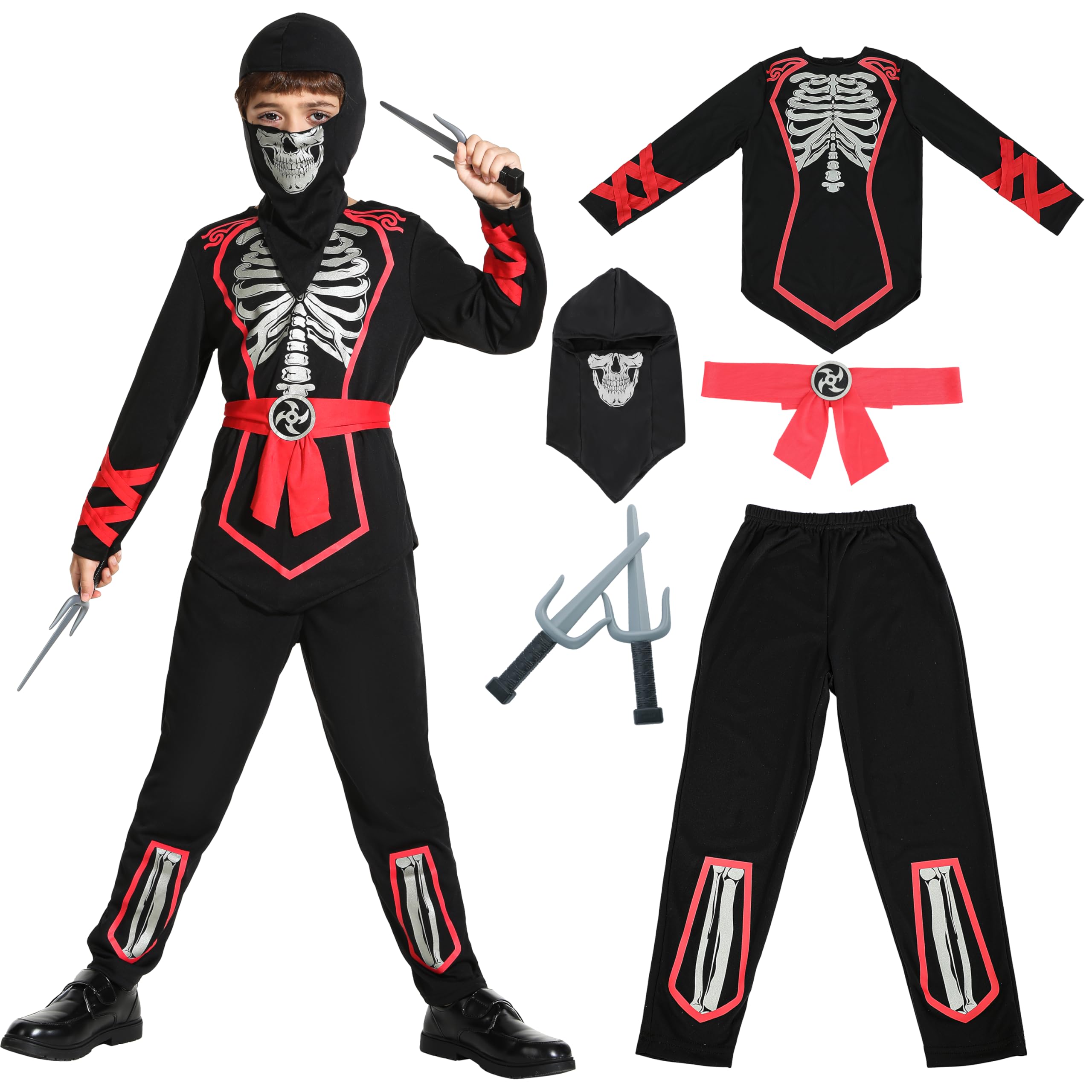 Sincere Party Unisex Ninja Costume,Skeleton Skull Print Ninja Fancy Dress Up Costume for Boys and Girls 3-5years