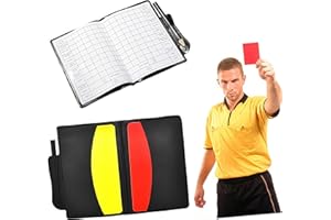 Professional Soccer Referee Card Set - Red and Yellow Warning Cards with PU Leather Wallet, Score Record Paper and Pencil - E