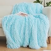 HAIHUA Blue Faux Fur Throw Blanket, Blue 50" x 60" Fluffy Blanket Throw, Shaggy Plush Decorative Couch Blanket, Cute Furry Throw Holidy Fuzzy Lap Blanket for Kids Women Men Teen Girls