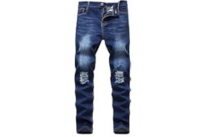 Kihatwin Big Boy's Casual Skinny Ripped Jeans Slim Fit Distressed Zipper Pants with Holes