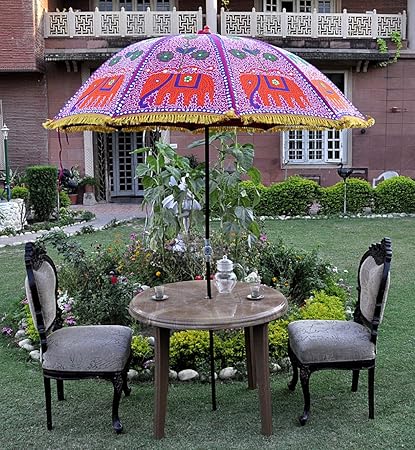 Lalhaveli Garden Decor Handmade Elephant Embroidery Designer Umbrella Large 52 X 72 Inches