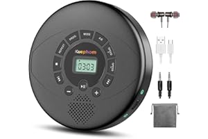 KUEPHOM CD Player Portable,Discman Rechargeable,Walkman CD Player with Speaker, Headphones,CD-R,MP3 USB playable,Anti Skip CD Playing for car,Suitable for Personal or Multi-Users,Black