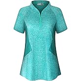 Miss Fortune Women's Running Tops Zip Up Collarless Tennis Golf Shirts Yoga Gym Workout Tops Shirts Quick Dry