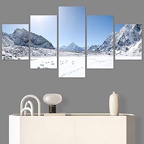 SIGNWIN 5 Panel Canvas Wall Art Snow Mountain...