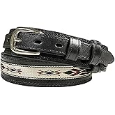 Western Pattern. Basketweave. Floral Tooled Engraved Genuine Full Grain Leather Ranger Belt, Assembled in the U.S