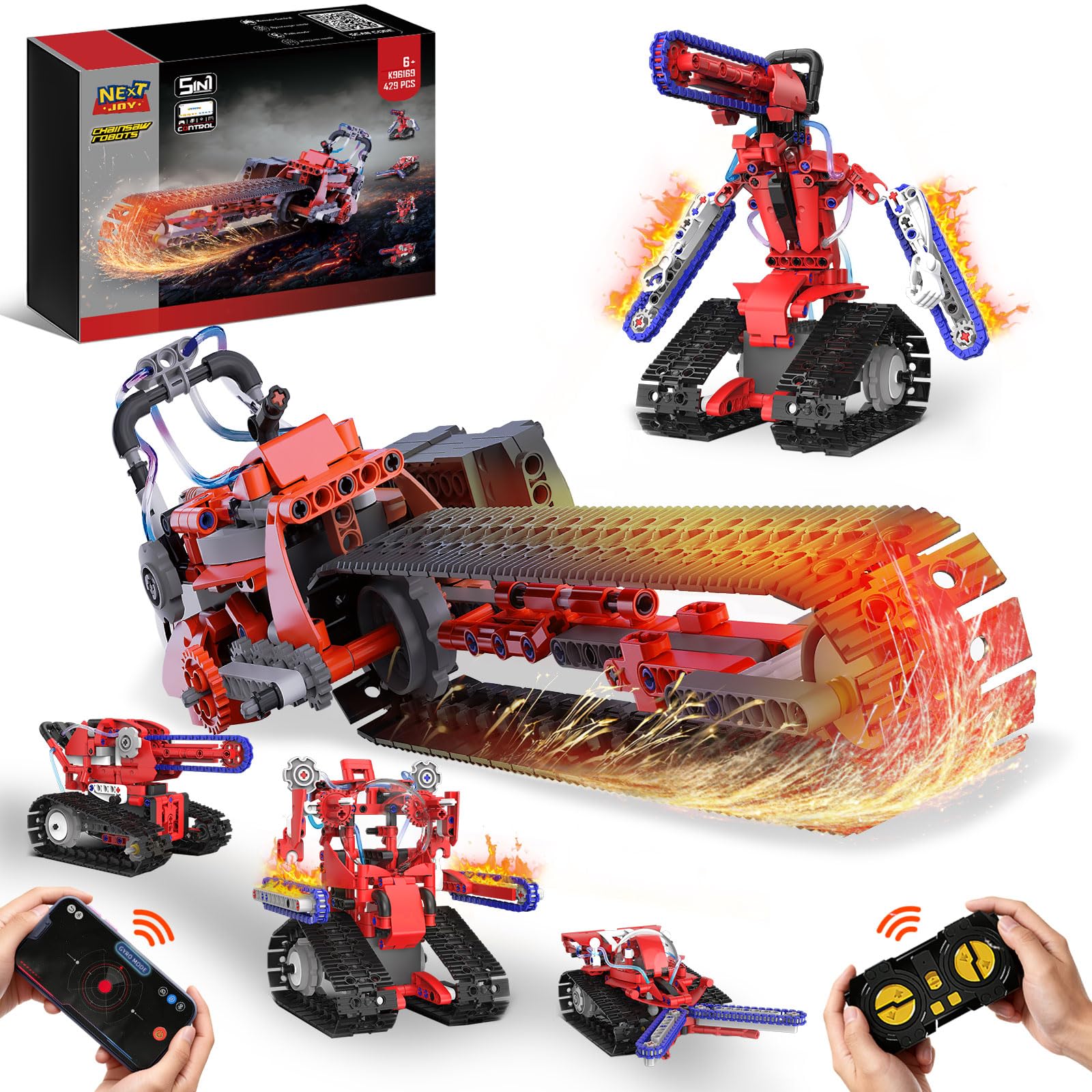 NEXTJOY STEM Robot kit for Kids Ages 8-12, 5 In1 Science Building Blocks Kit, Remote & App Control Chainsaw Robot Toys, Technic Engineering Construction Sets for Kids 8 9 10 11 12 13 (429PCS)