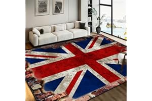 Vintage Union Jack Area Rug, 3x4ft 3x4ft 3D Effect Distressed Red Blue UK Flag Design, Rustic Farmhouse Style Rugs, Machine W