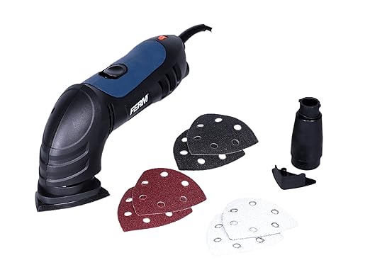 title=FERM DSM1009 Levigatrice a delta 280W- Incl. 3 carte abrasive per pietra, legno
