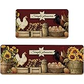 Xspatroias Farmhouse Rustic Kitchen Mats Set of 2 Non Slip Farm Rooster Kitchen Rugs for Floor Farmhouse Low-Profile Washable Home Decor Kitchen Mat 17x47 Inch and 17x29 Inch