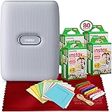 FUJIFILM INSTAX Mini Link Smartphone Printer (Ash White) + 4X Fujifilm Instax Mini Twin Film Packs (80 Exposures), Colorful F
