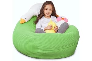 BCHWAY FAMILY Stuffed Animal Storage Bean Bag Chair Cover for Kids, 38" Beanbag Chairs Cover Plush Toys Organizer Super Soft Corduroy with Handle and Zipper for Boys and Girls - Green